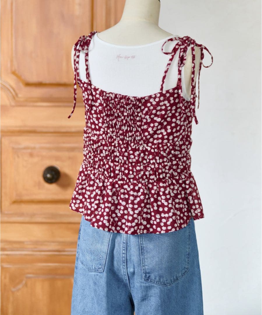 【新品】Cherry Pattern Strap Top Cherry S