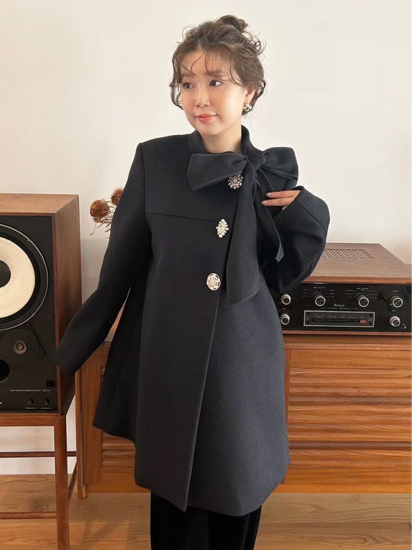 [L.B CANDY STOCK]Aラインビジューリボンコート