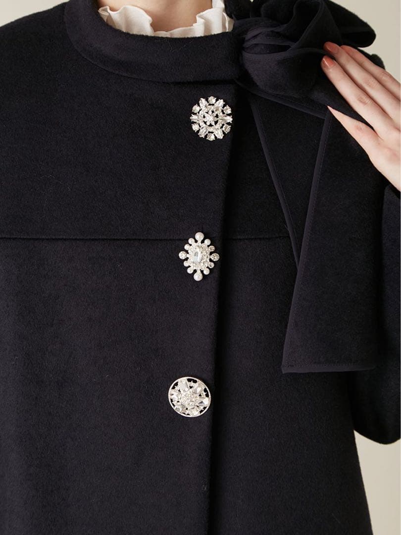 [L.B CANDY STOCK]Aラインビジューリボンコート