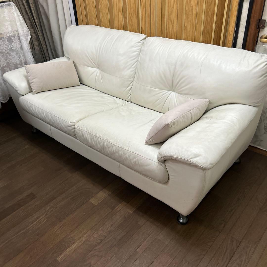 ホワイトレザー （本革）3人掛けソファ