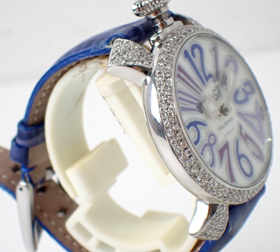 ガガミラノ マニュアーレ ダイヤ付き シェル文字盤 時計 クオーツ 40mm