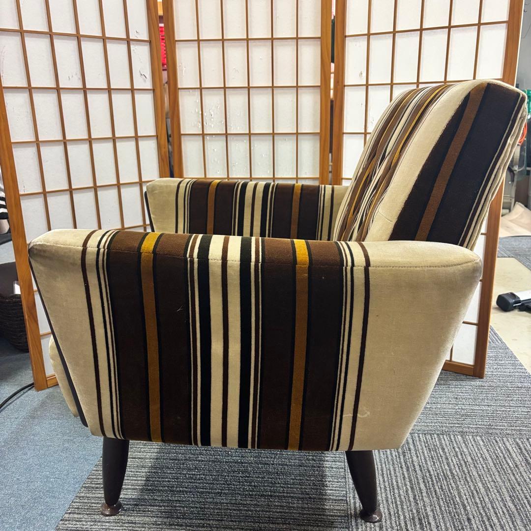 1人掛けチェア モケットソファ モケットストライプソファ レトロ ヴィンテージ