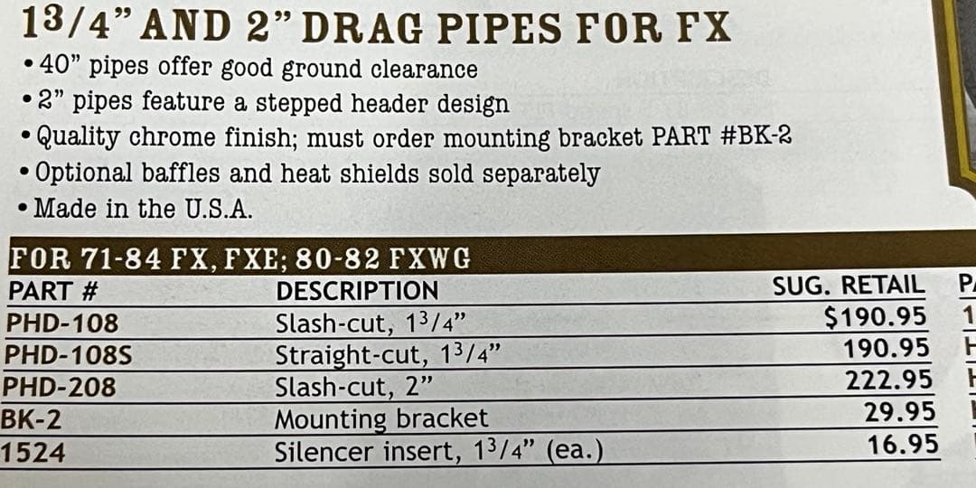 E*o様 ドラッグパイプ　ハーレーFX 70〜84ショベル サイクルシャックPH