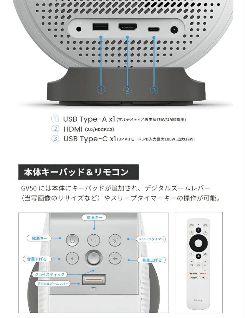 BenQ GV50 Google TV プロジェクター