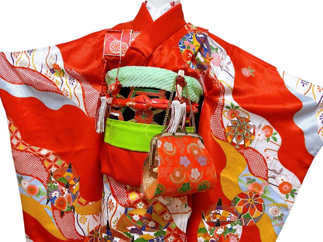 王道!!赤系♡七五三　7歳　女の子　フルセット　一式　朱赤　黒