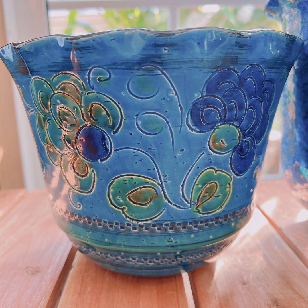 【ITALY】フラワー プランター カバー ２個セット 彫刻 花瓶 直輸入