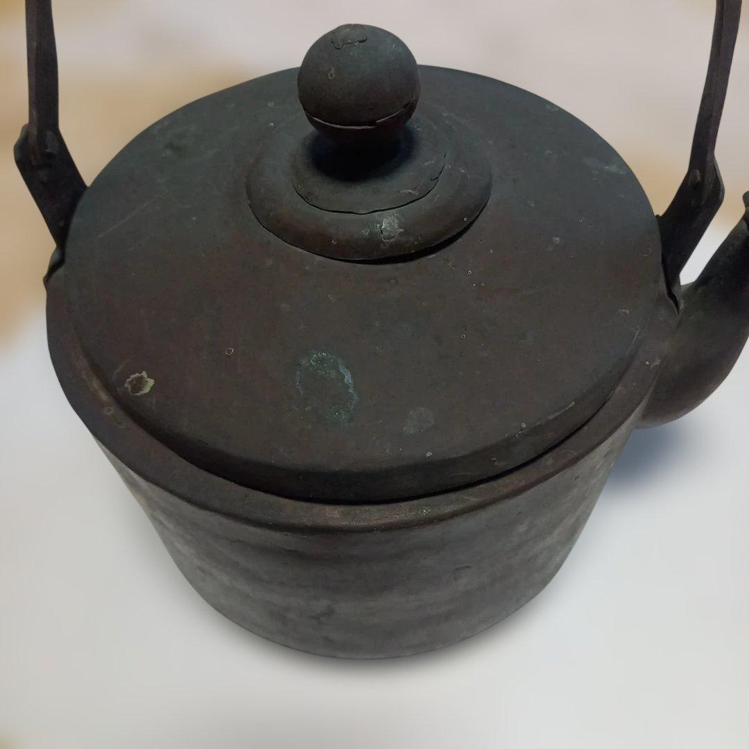 昭和モダンレトロレア物純銅製 丸型銅瓶 編み込みハンドル