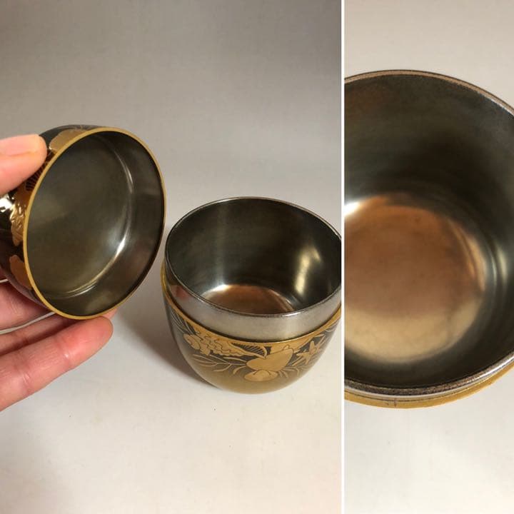 K678  配送料無料　金蒔絵棗　貝　松　木製　茶道具　漆器　内銀