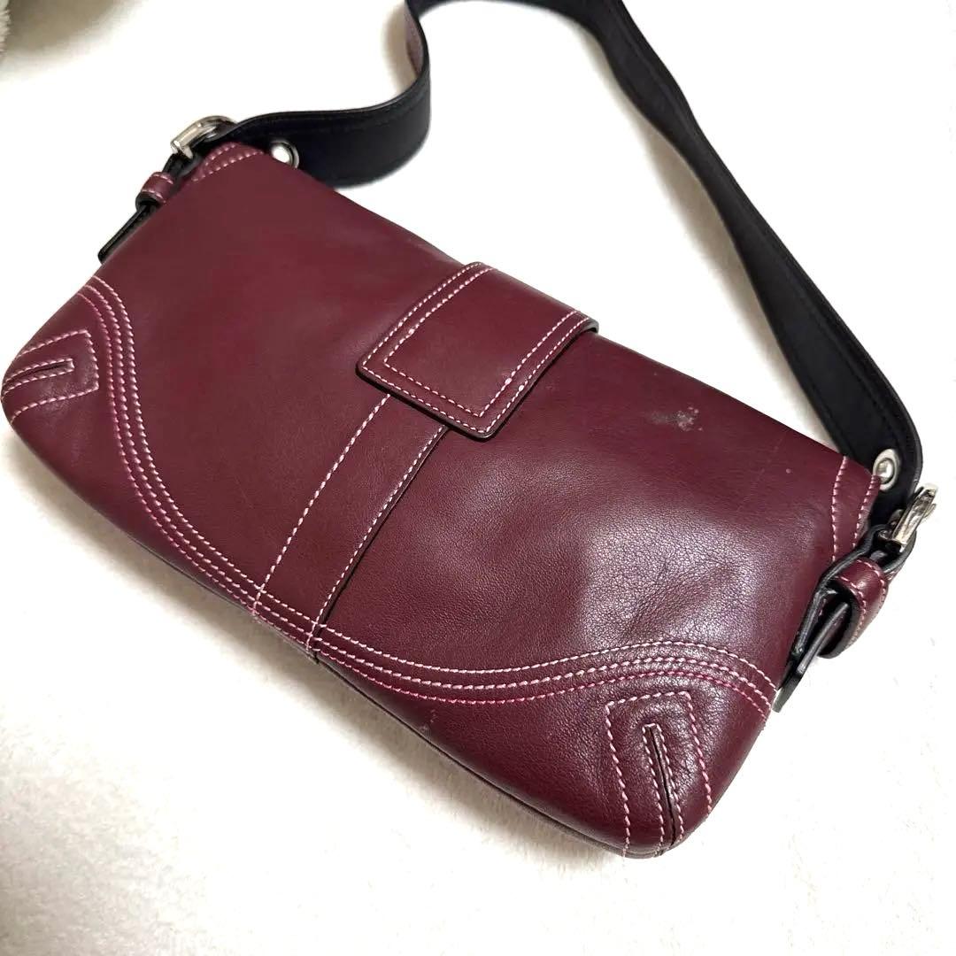 Coach コーチ　ピンク スティッチ フラップ　レザー　ショルダーバッグ