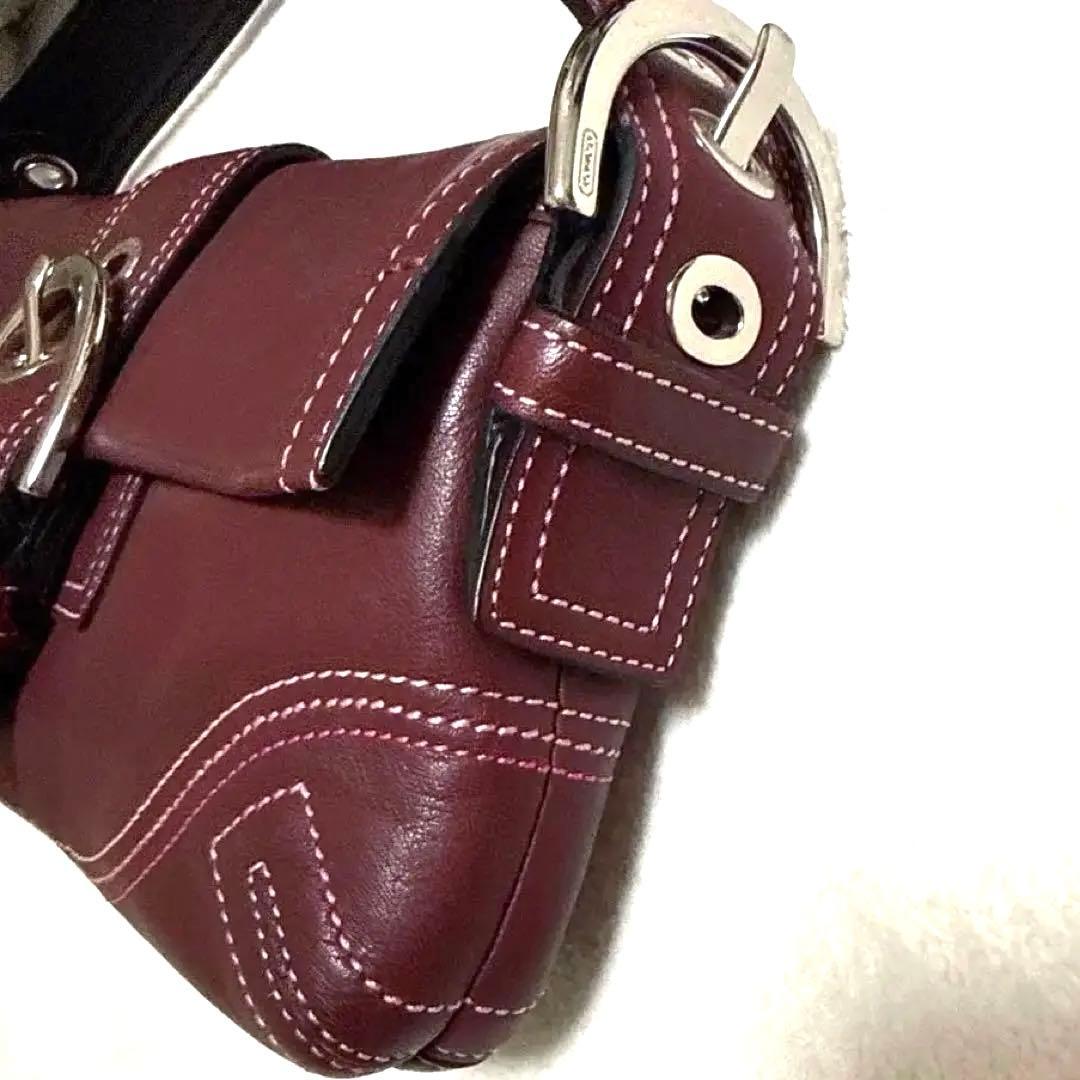 Coach コーチ　ピンク スティッチ フラップ　レザー　ショルダーバッグ