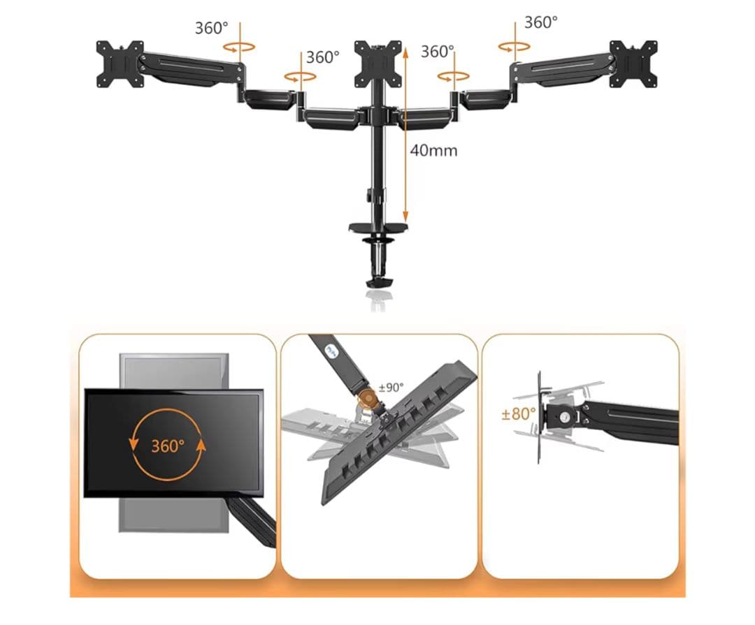 Pholiten 三画面モニターアームガス圧式17～32インチ対応(MD8003