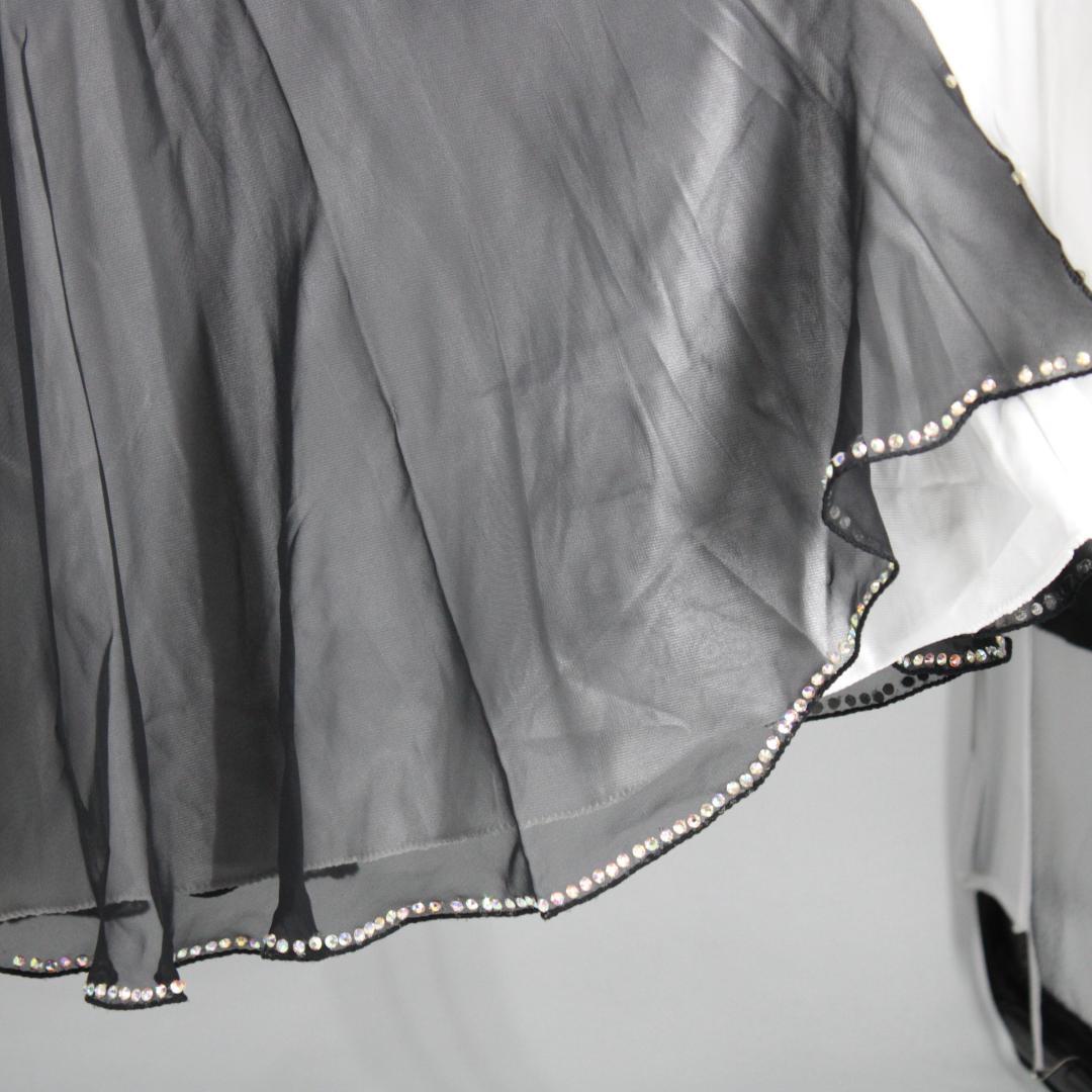 【美品 社交ダンス衣装】ホワイト×豪華フロート ワンピース ドレス ブラック