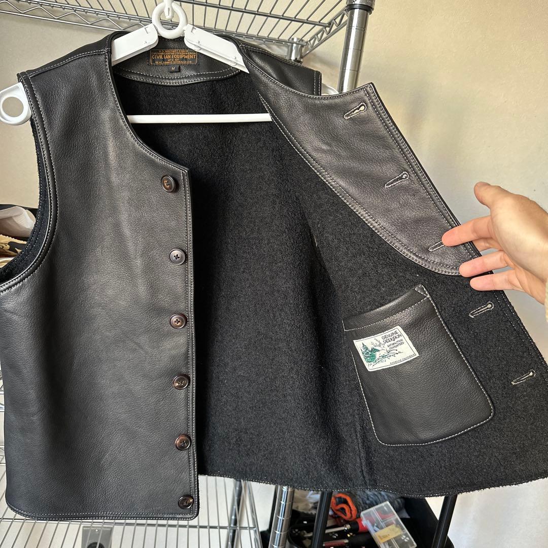 鹿革ベスト M ニュージーランド産ディアスキン WWⅠミリタリー ムートン裏地