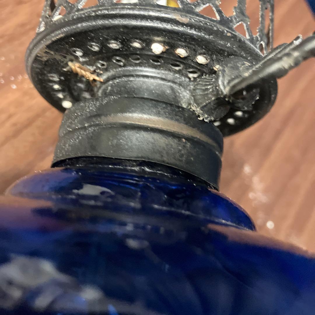 ヴィンテージ　コバルトブルーガラスランプ　アンティークランプ　青色ライト