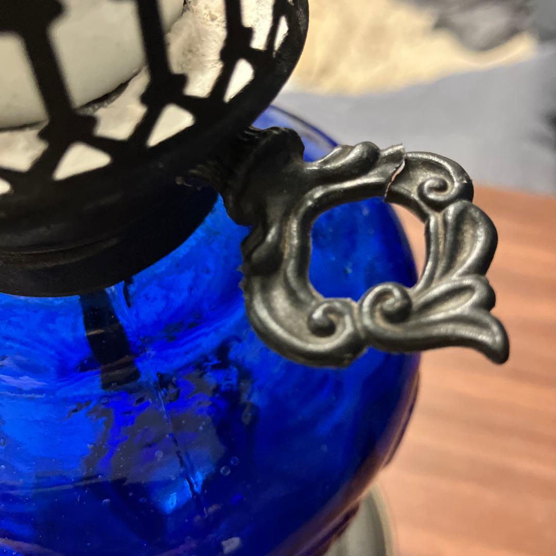 ヴィンテージ　コバルトブルーガラスランプ　アンティークランプ　青色ライト