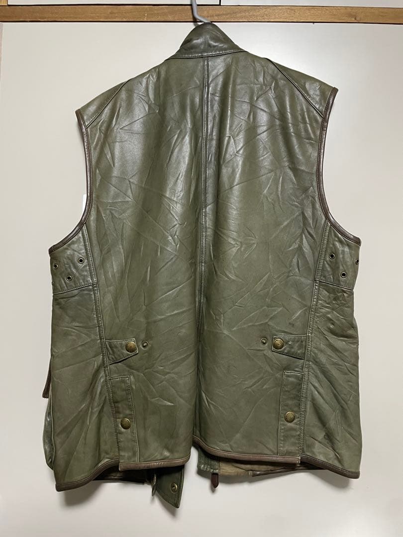 ラルフローレン　ラムレザーベスト 羊革 タータンチェック裏地 ヴィンテージ