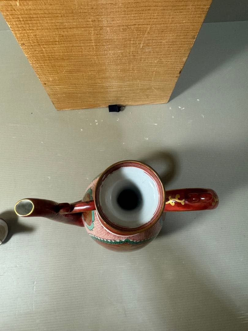 2642 九谷焼 角福　赤絵 金蘭手 仙盞瓶　酒器　時代物