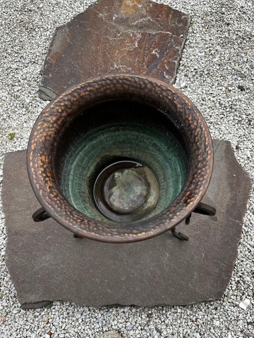 ゴージャス雰囲気　銅製　フラワーポット　& 鉄製　フラワースタンド　アンティーク