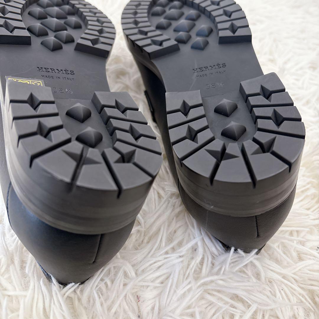 新品　エルメス　モカシン パリローファー　ノワール　黒　シルバー　38.5