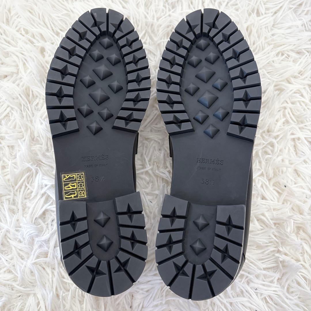 新品　エルメス　モカシン パリローファー　ノワール　黒　シルバー　38.5