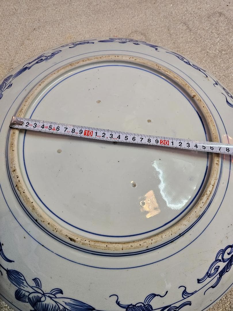 文明開化 明治伊万里 大皿(約46cm) 淀川を京に登る蒸気船の図