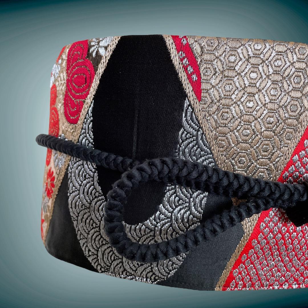 煌めき最強 黒赤金刺繍 W65〜95cm 帯ベルト 着物リメイク J80102