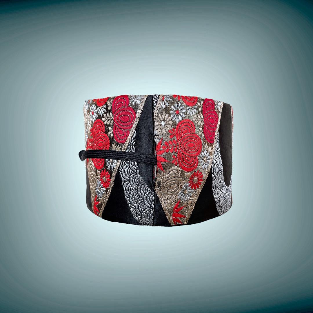 煌めき最強 黒赤金刺繍 W65〜95cm 帯ベルト 着物リメイク J80102