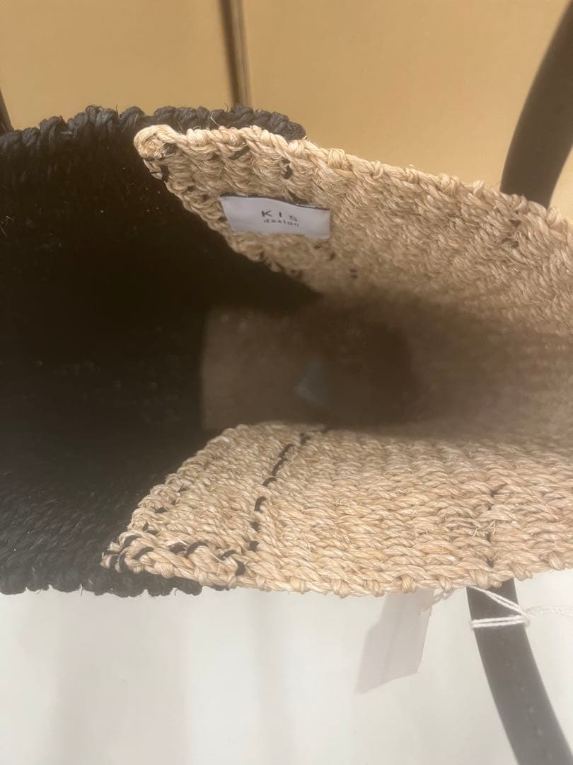 ストロー素材のツートンかごバッグ　新品未使用品