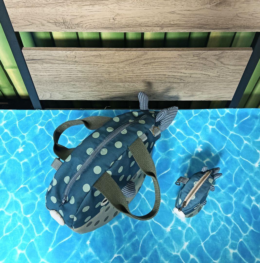 フグ　ショルダーバッグ　ポーチ　セット　ハンドメイド　河豚　ドット　水玉