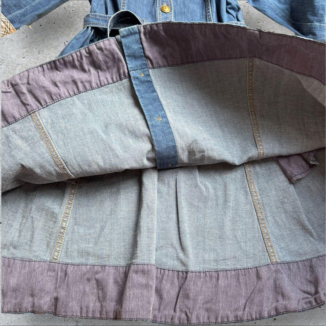 バーバリーブルーレーベル デニムワンピース ノバチェック ベルト Aライン M