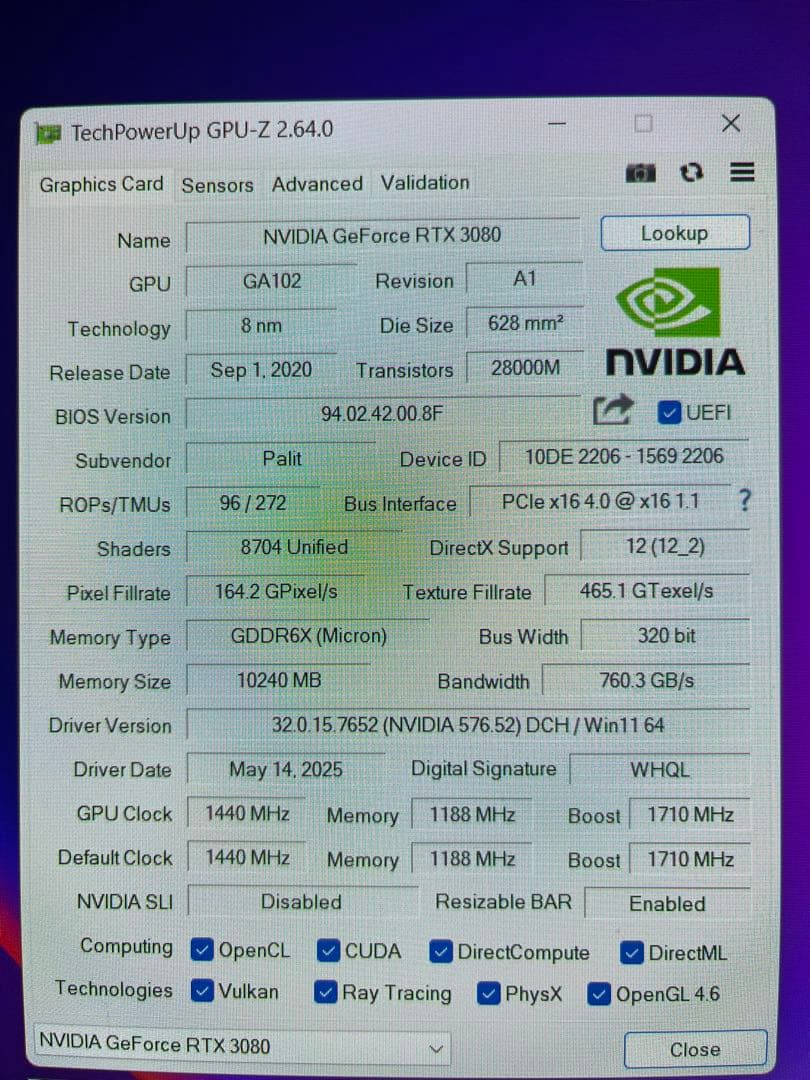 RTX3080 GamingPro マイニング落ち