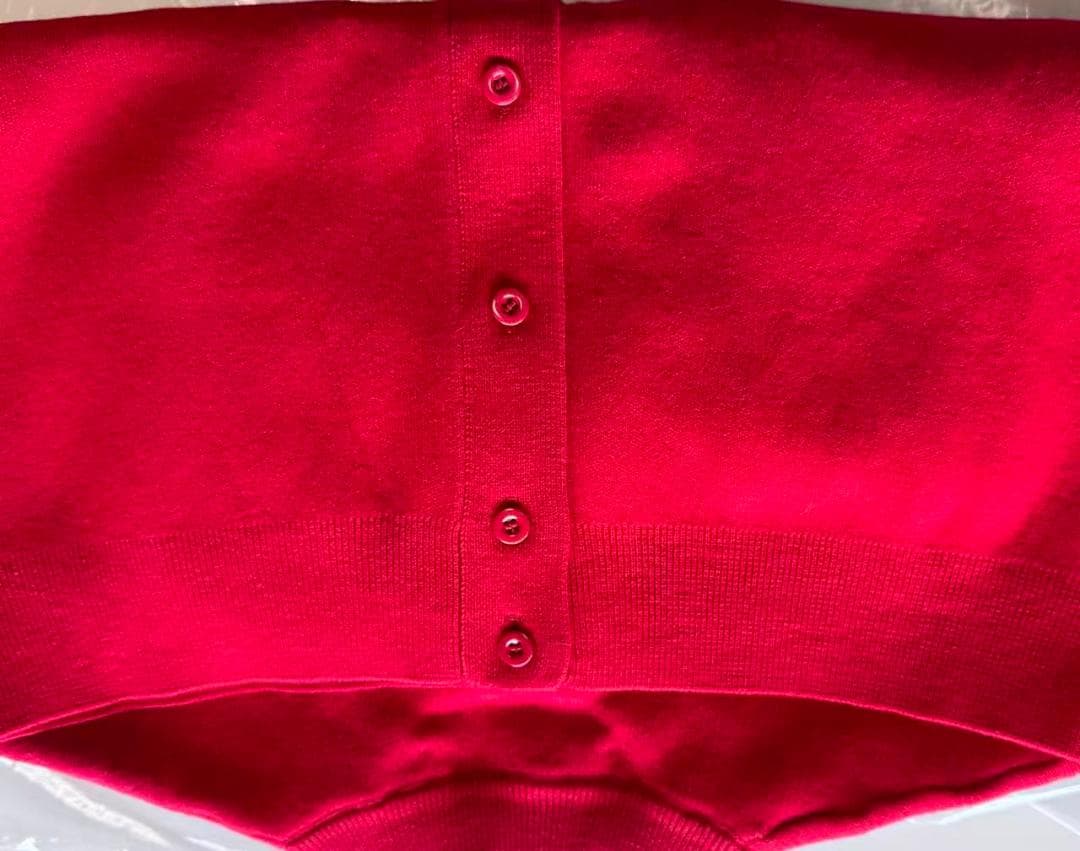 未使用品、CABaNコットンカシミヤ クルーネックカーディガン　レッドS