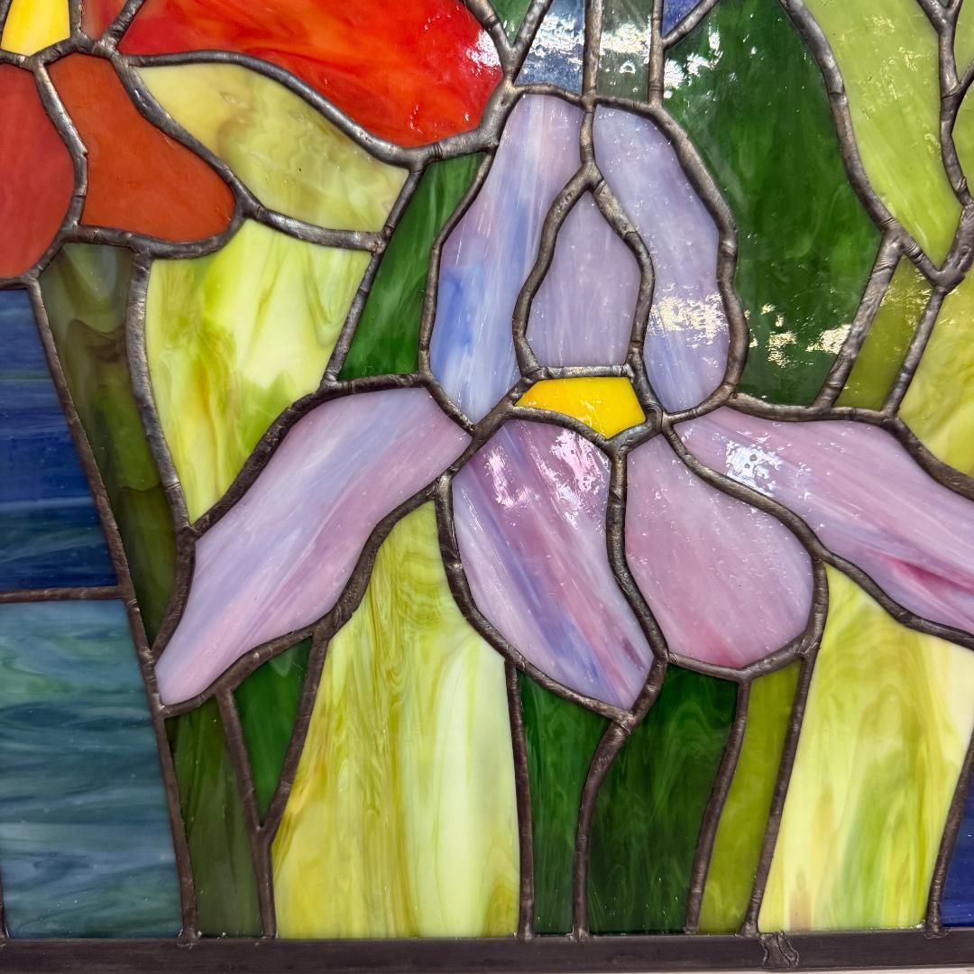 大判 ステンドグラス 50×75cm アイリス 額装 合金フレーム パネル