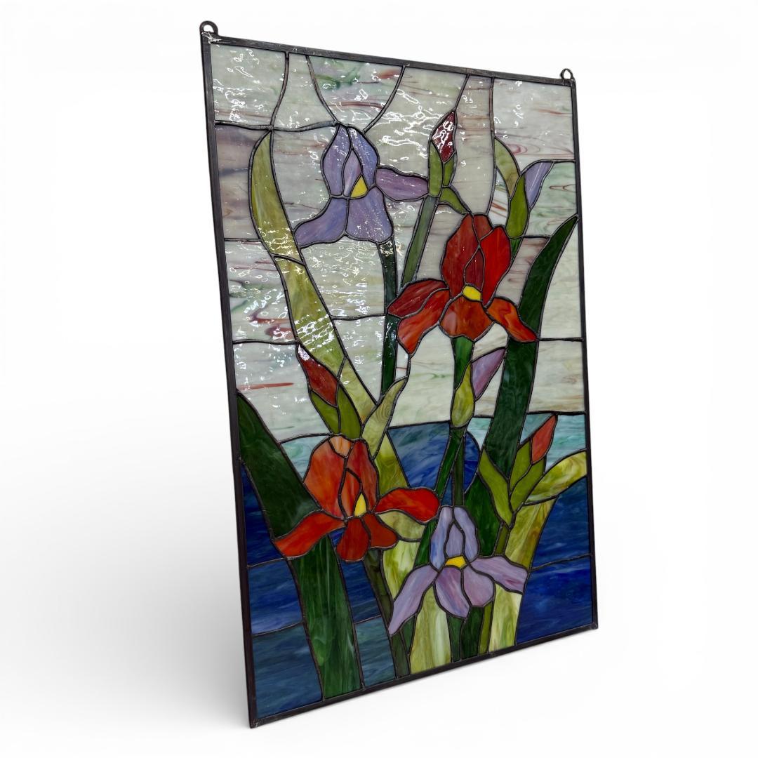 大判 ステンドグラス 50×75cm アイリス 額装 合金フレーム パネル