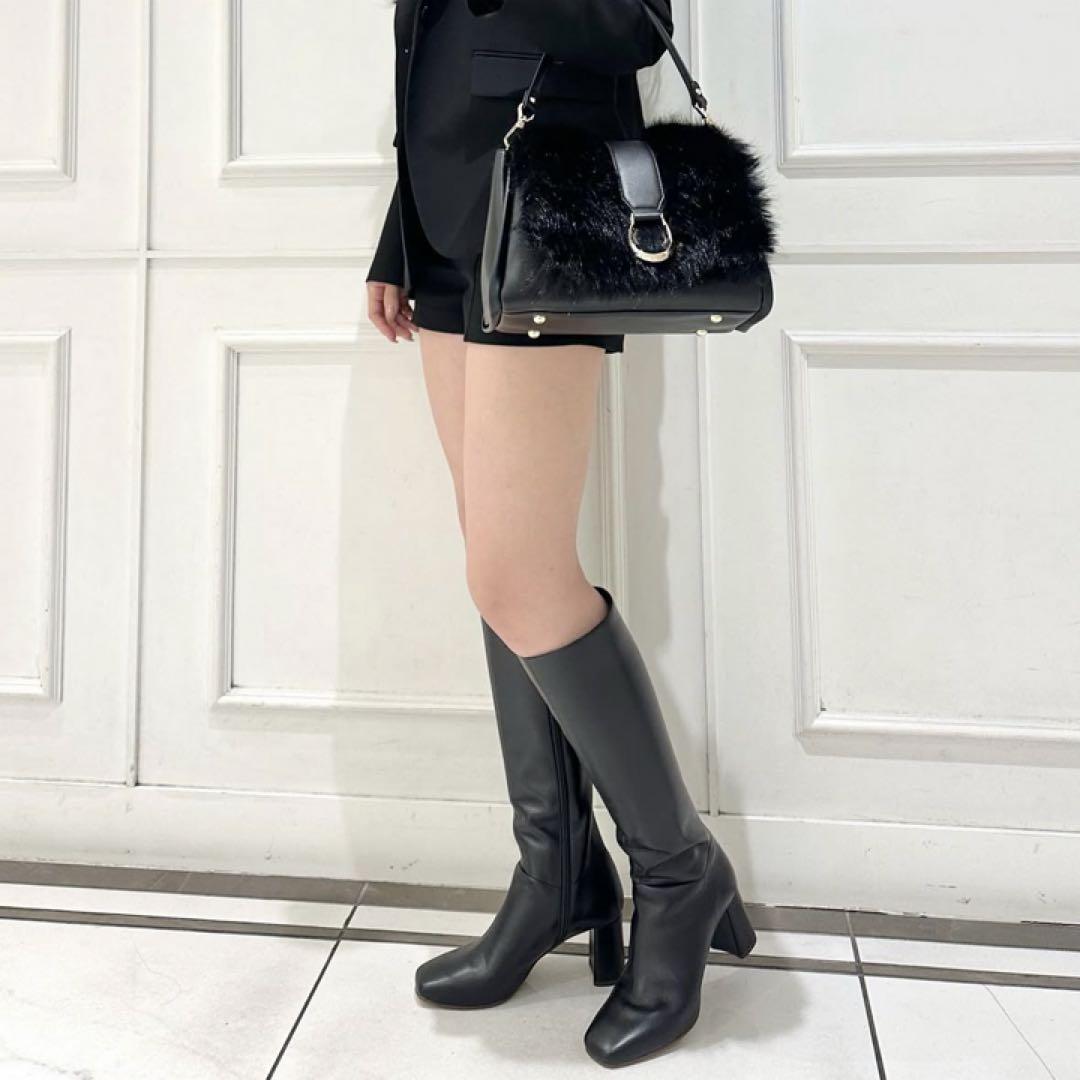 DIANA 履き心地にもこだわった！スクエアトゥロングブーツ ブラック 23cm