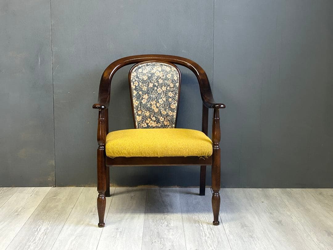 リメイク品　尾州生地　イエロー座面　カリモク　コロニアル　アームソファ　NI
