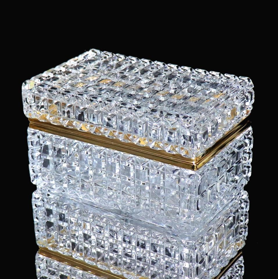 オールド・バカラ 珍品 特大サイズ 2.5kg 宝石箱 小物入れ 切子 金装飾