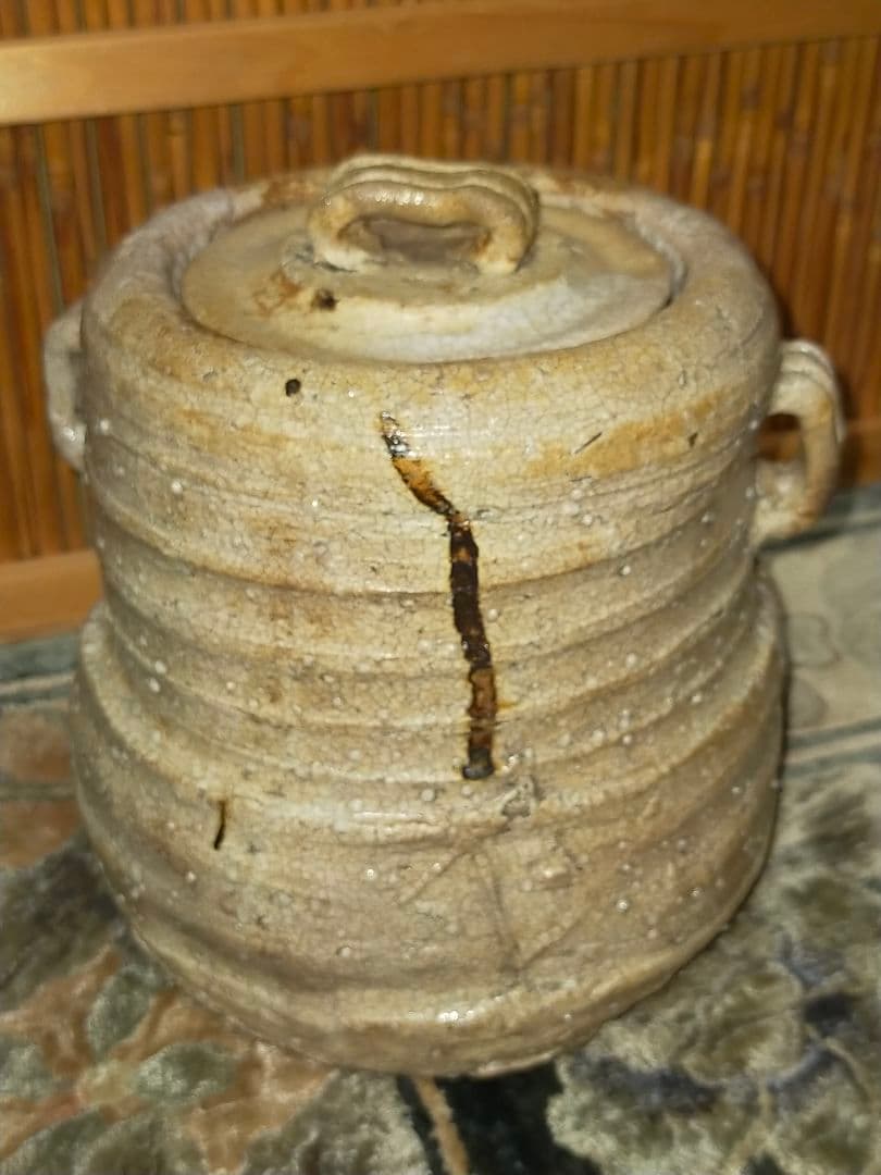 ♥美濃焼　美濃伊賀　水指　桐箱付き　茶道具　骨董品　古玩