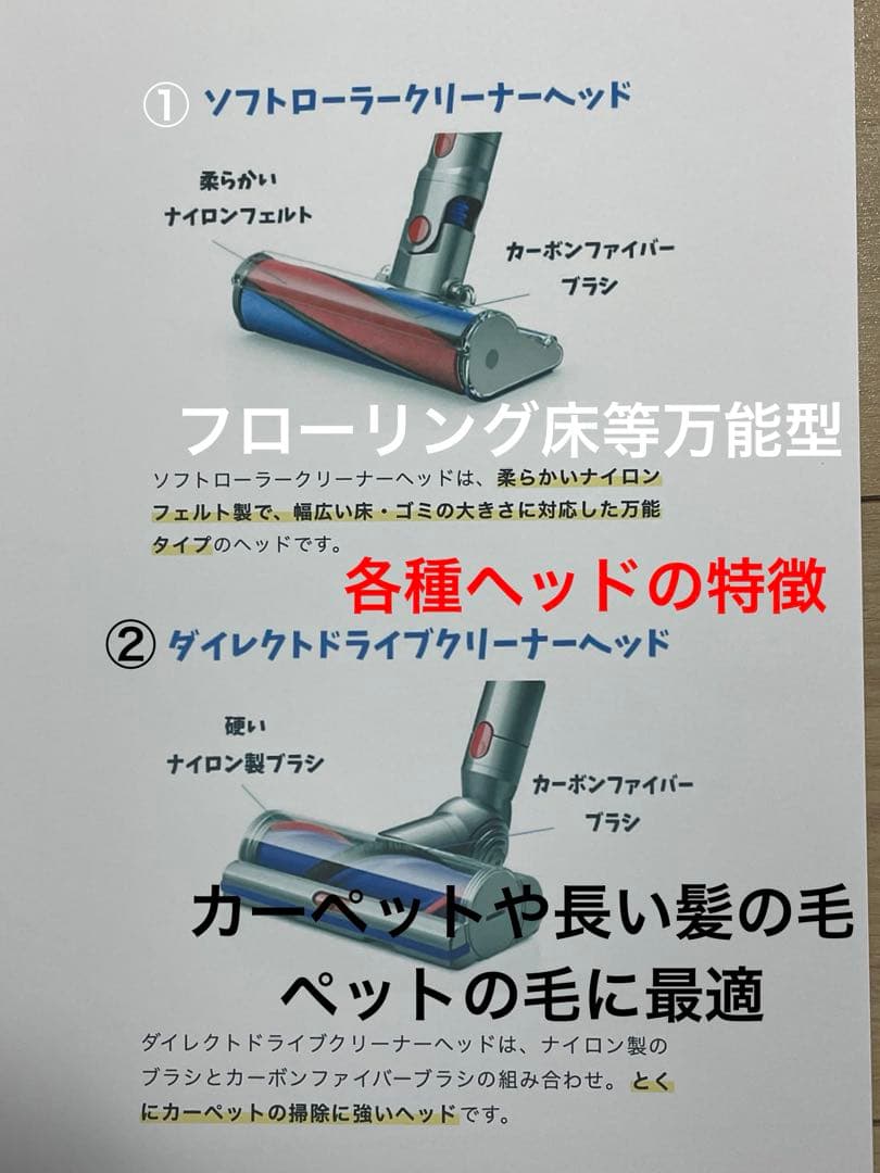 ダイソン(A)V10 SV12 ２本のパイプ ２ヘッドから選択　交換フィルター付