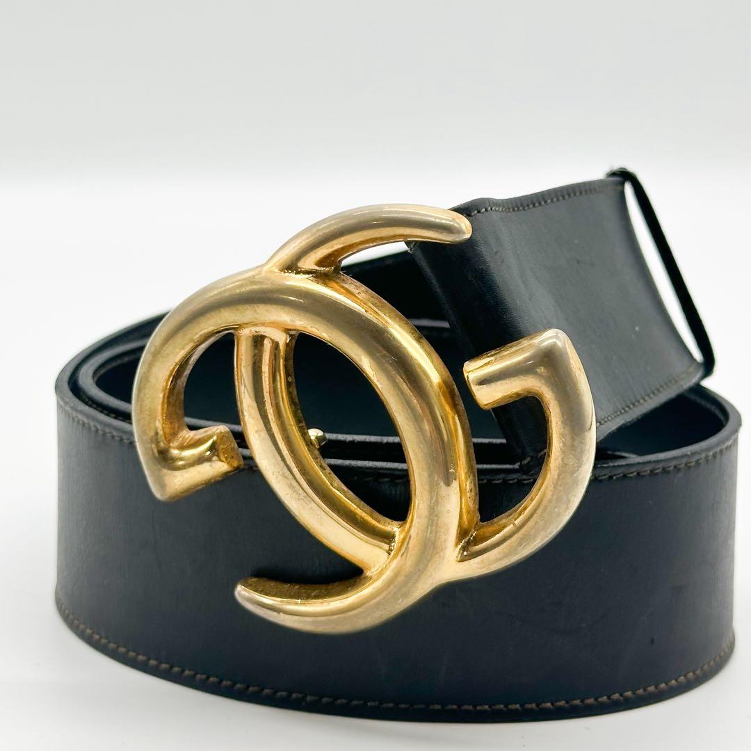 グッチ ベルト インターロッキング GG ブラック レザー ゴールド レディース