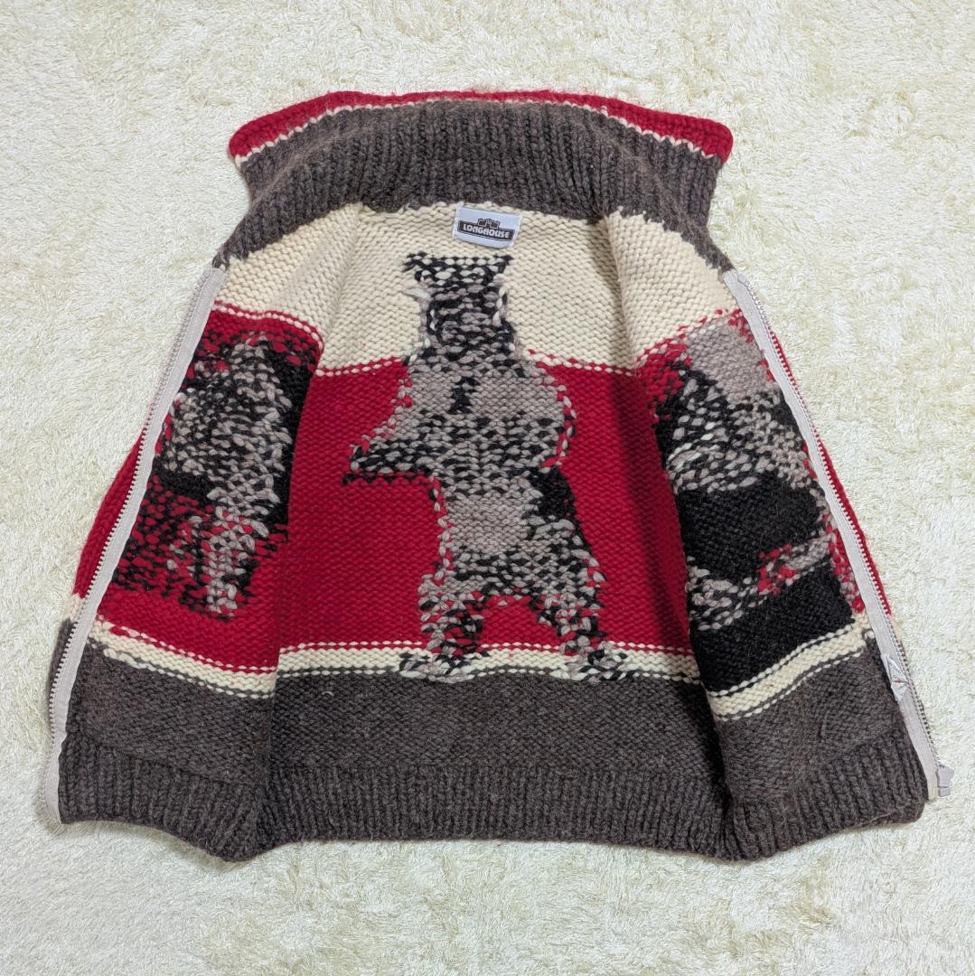 LONGHOUSE カナダ製 カウチンセーター ベアモチーフ ウール M〜L相当
