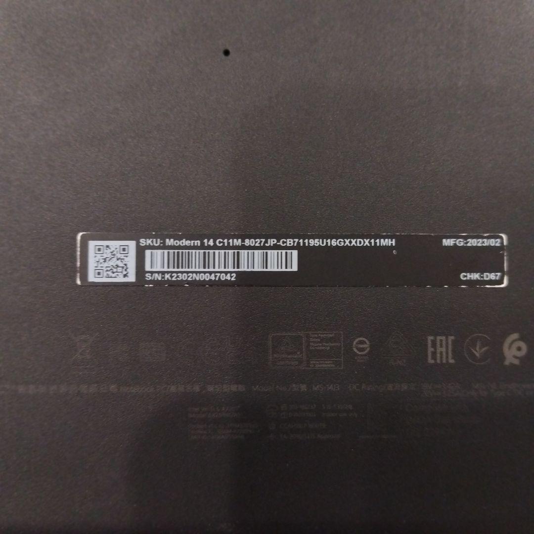 Windowsノート本体 msi Modern 14 i7 1195G7 16GB 512GB Win11