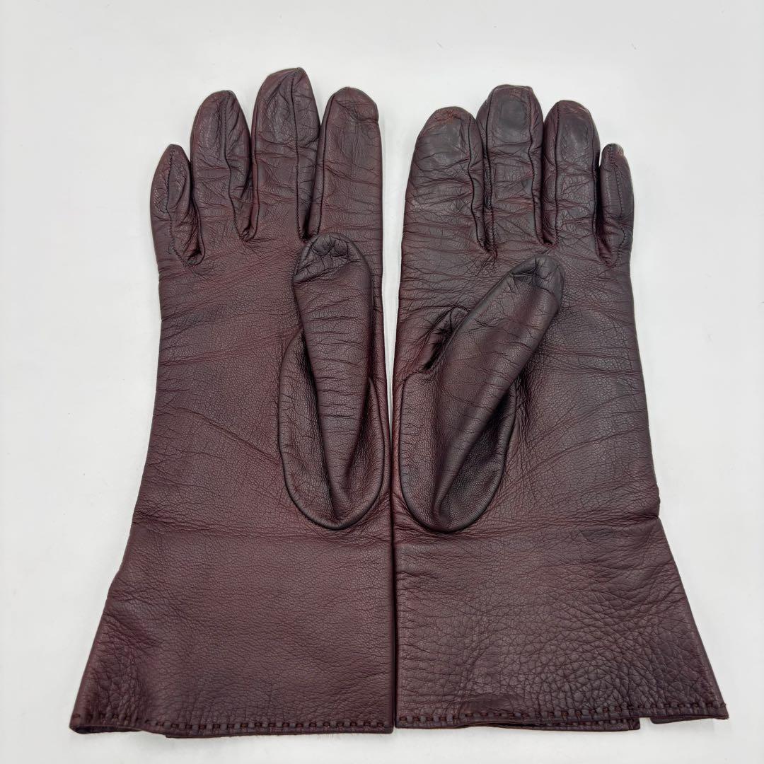 HERMES エルメス Hロゴモチーフ レザー グローブ 革手袋　ボルドー