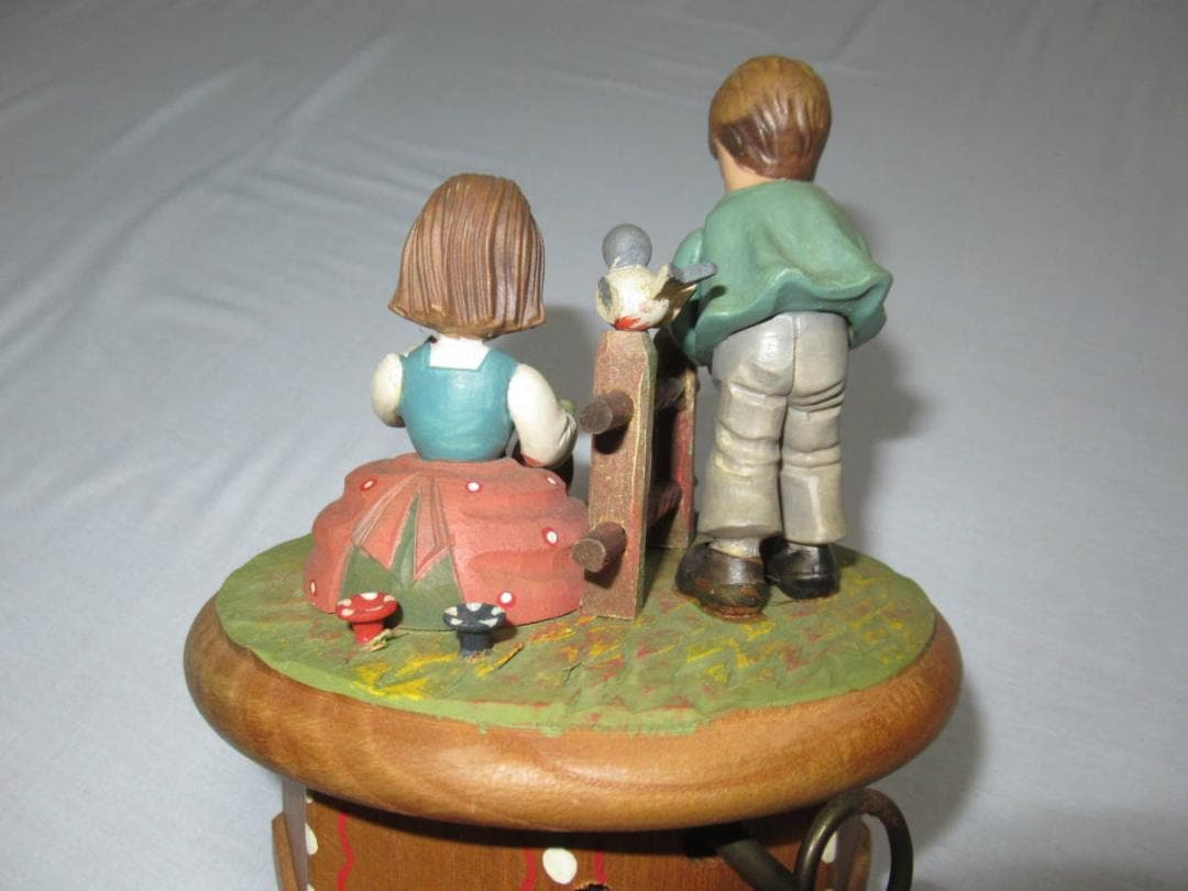 美品希少 1960年代 スイス製◆トーレンス社 木製オルゴール 牧場の少年と少女