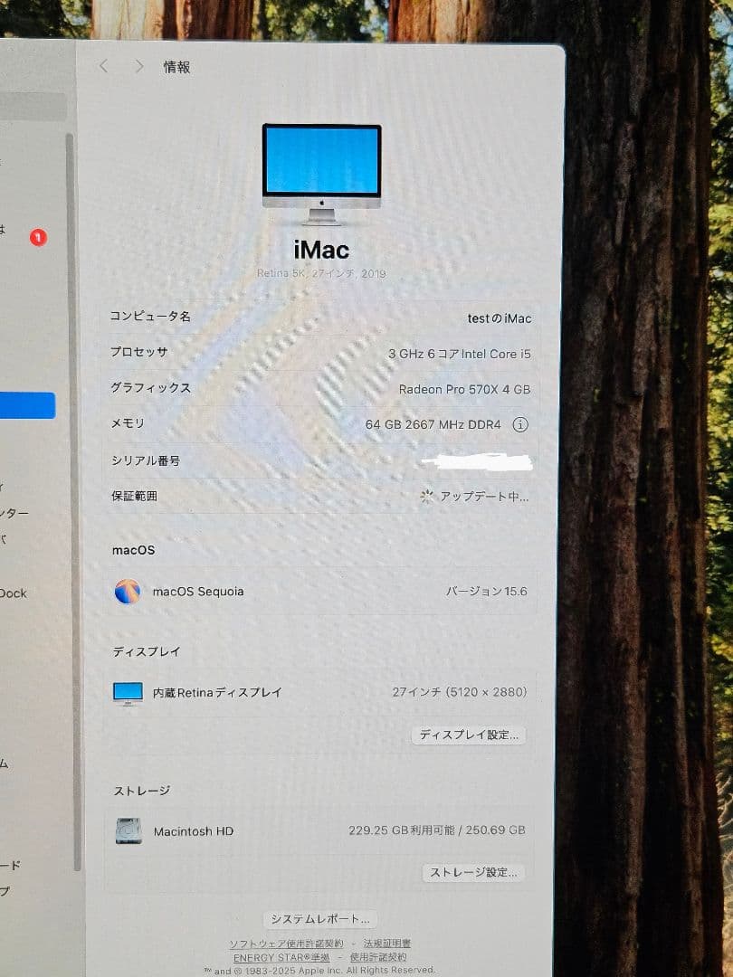 iMac Retina 5K 2019 メモリ64GB SSD256G