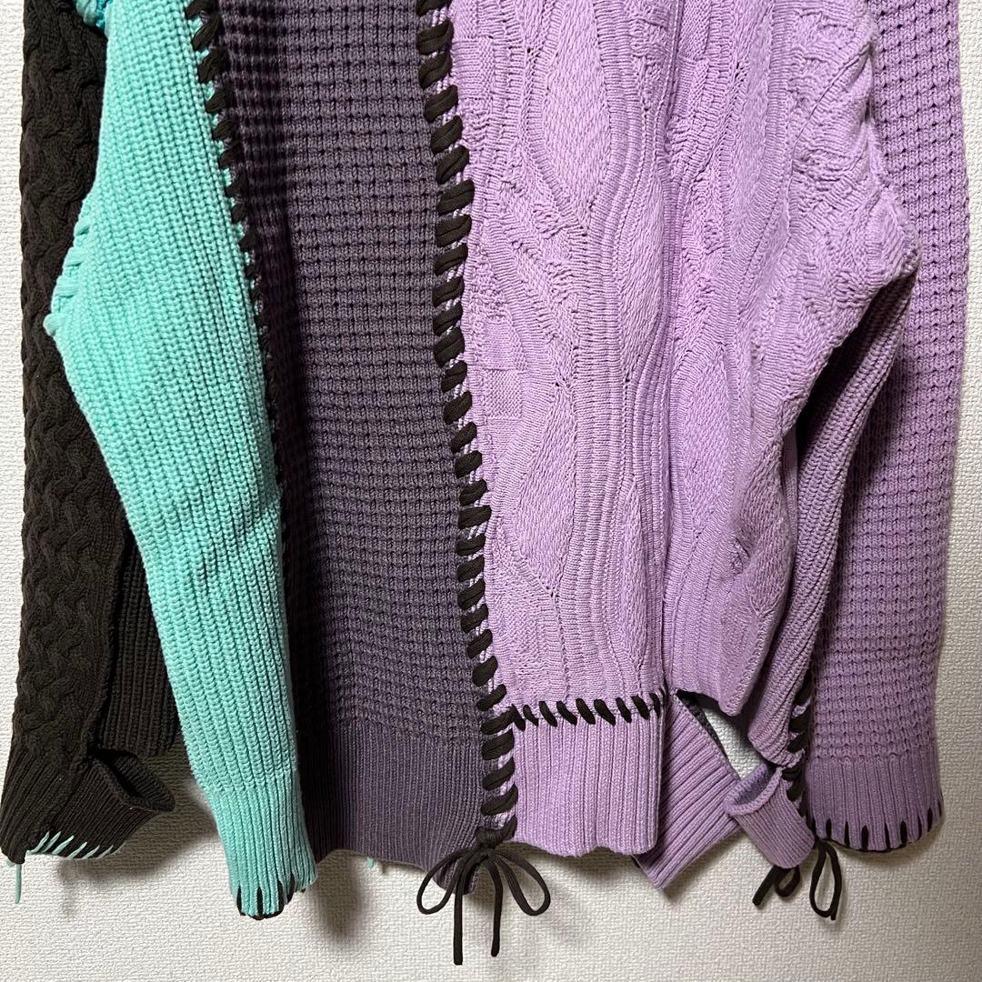 鬼ワッフルクレイジーパッチワーク切り替えプライムオーバークルーネックニット