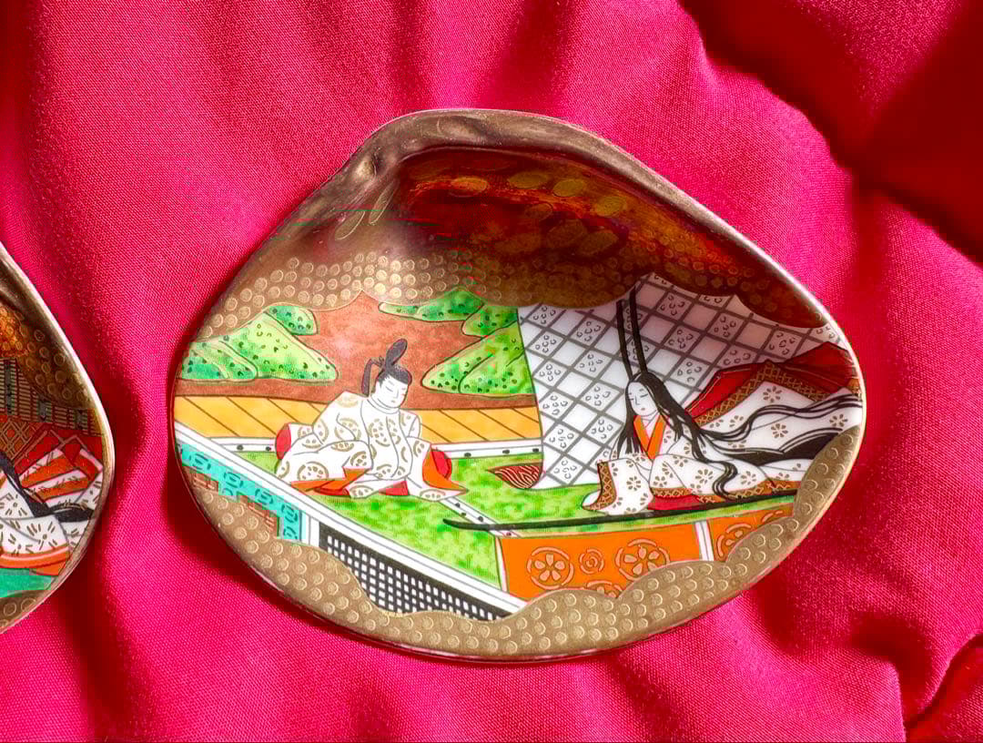 早い者勝ち！　6枚セット　源氏物語 貝絵皿 貝合わせ ボーンチャイナ ひな祭り