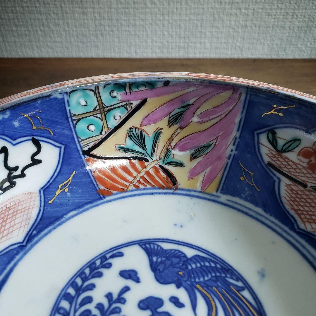 印判　鉢　丼　明治　大正　鳳凰　希少　ピンク　美品