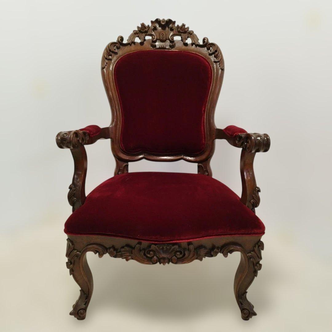 【引取り歓迎】アンティーク調 ベルベット椅子 アームチェア ロココ調家具