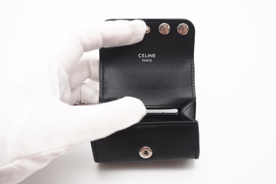 CELINE ポーチ カーフスキンドッグバッグ ホルダー スタッズ付き ブラック
